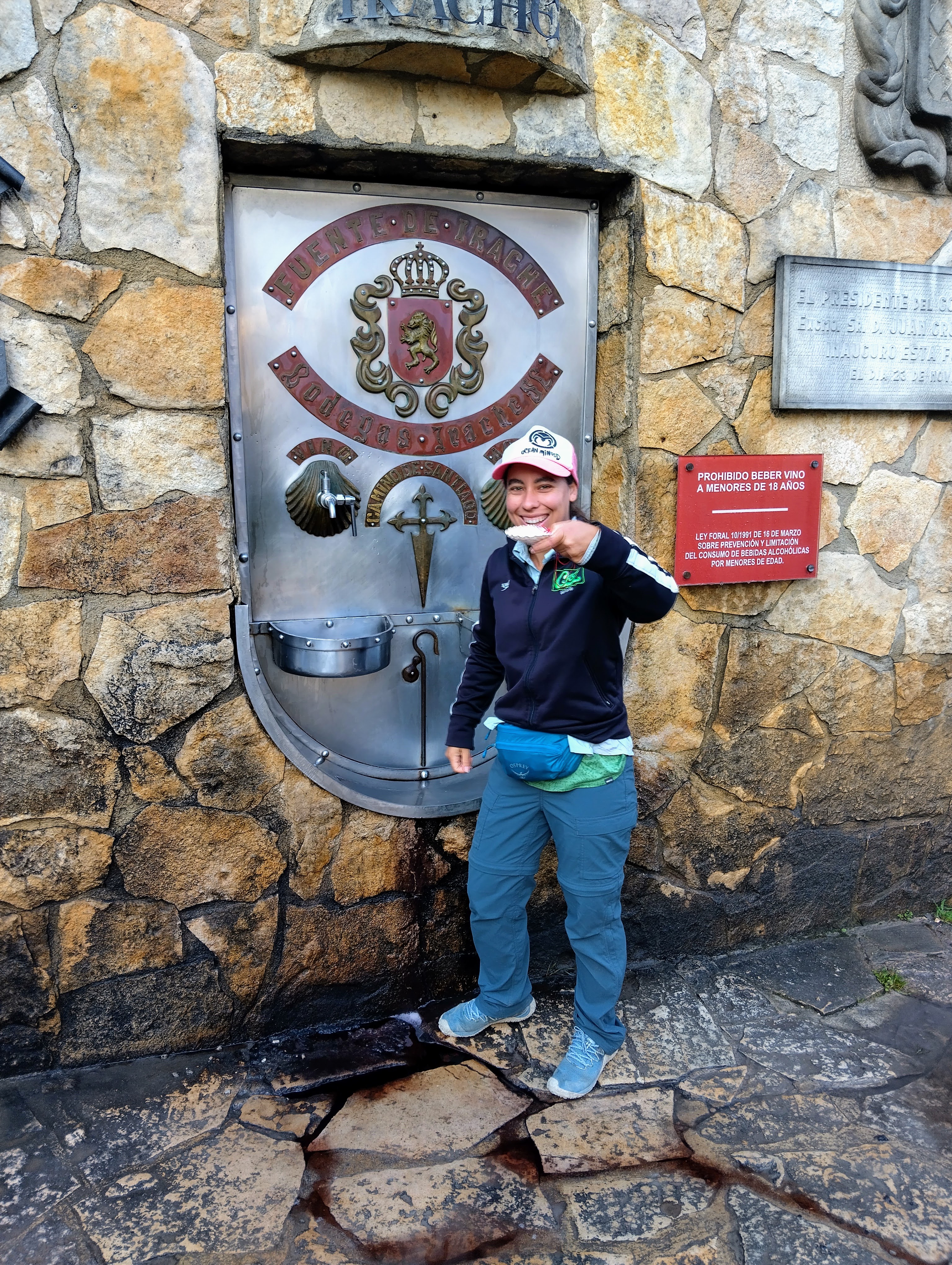 Victoria Castillo at the wine fountain on the Camino de Santiago.