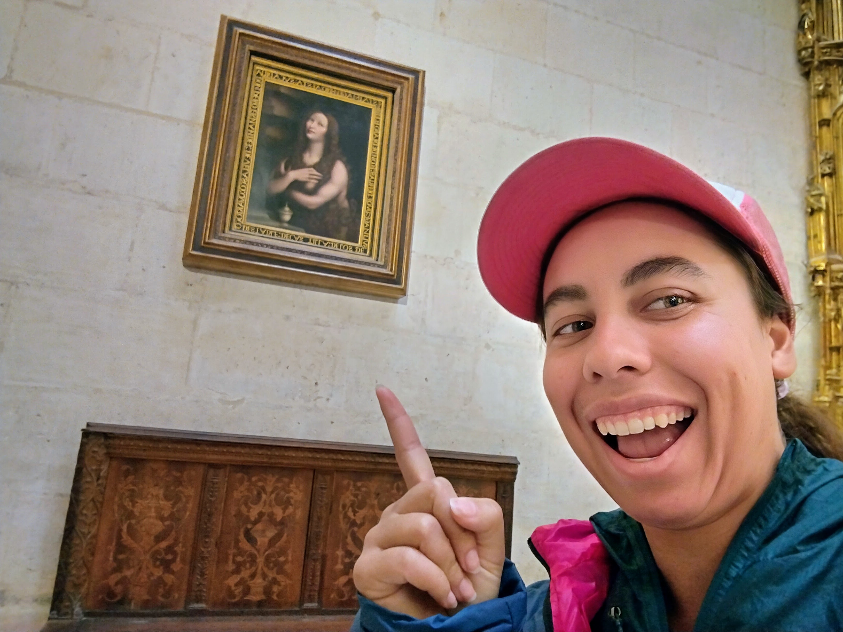 Victoria Castillo in Burgos Cathedral on the Camino de Santiago.